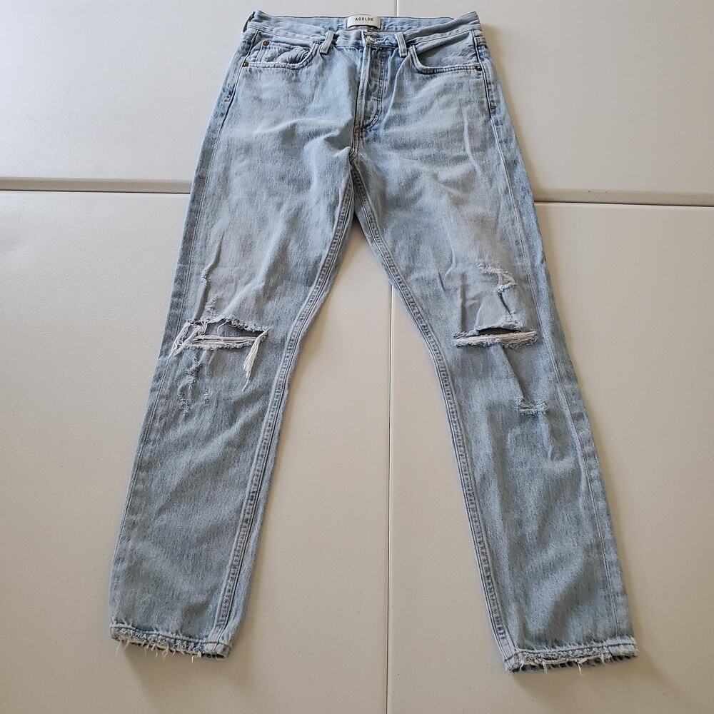 AGOLDE Jamie Jeans Womens 26 Light Wash Distressed High Rise Straight Leg USA